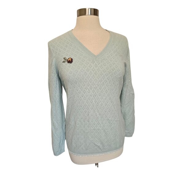 Brooks Brothers Womens 100% Cashmere Sweater Size XL Embroidered Flower - Picture 1 of 8